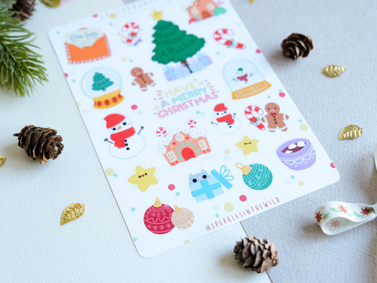 Sticker sheet water resistant Gingerbread House for Christmas to decorate bullet journal and planner