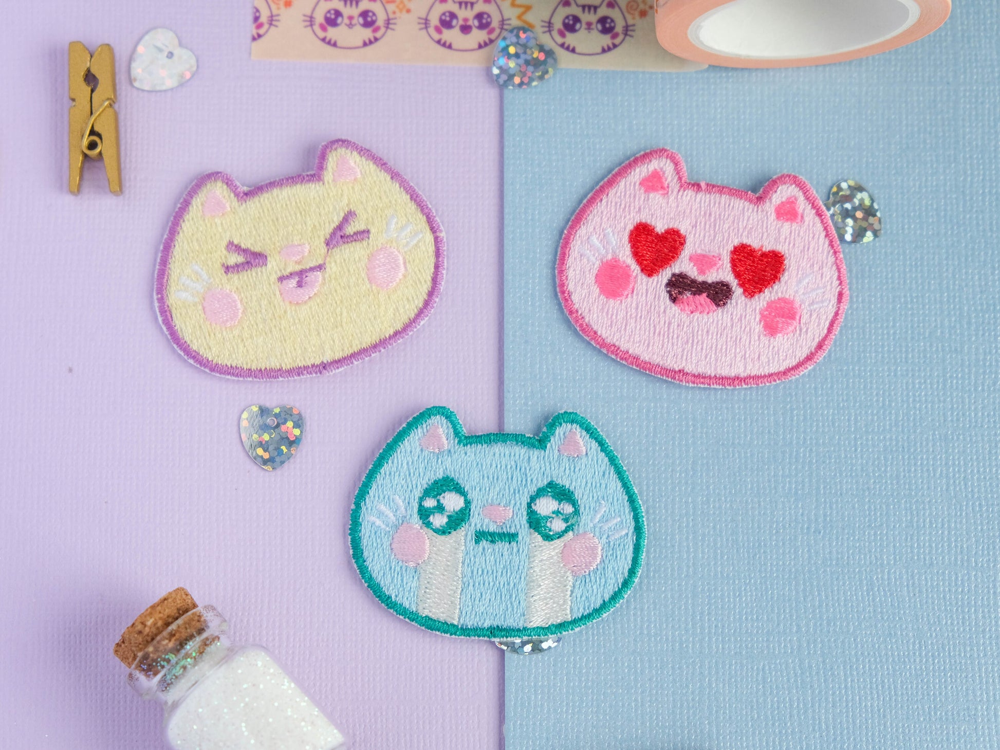 Cute patch iron-on embroidery cute yellow cheeky cat with his tongue out to decorate jackets and jeans