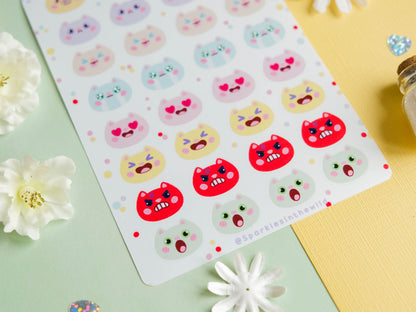 Stickersheet water resistant colorful mood tracker with cats perfect for Bullet Journal and planner