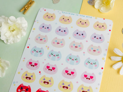 Stickersheet water resistant colorful mood tracker with cats perfect for Bullet Journal and planner