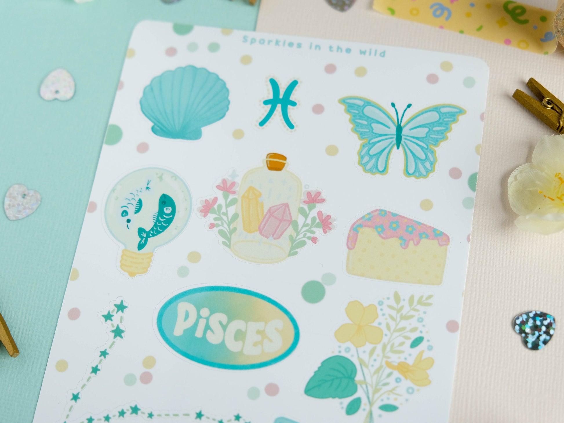Sticker sheet Pisces astrology enthusiasts - Add a personal touch to your favorite items with this unique collection of Pisces stickers.