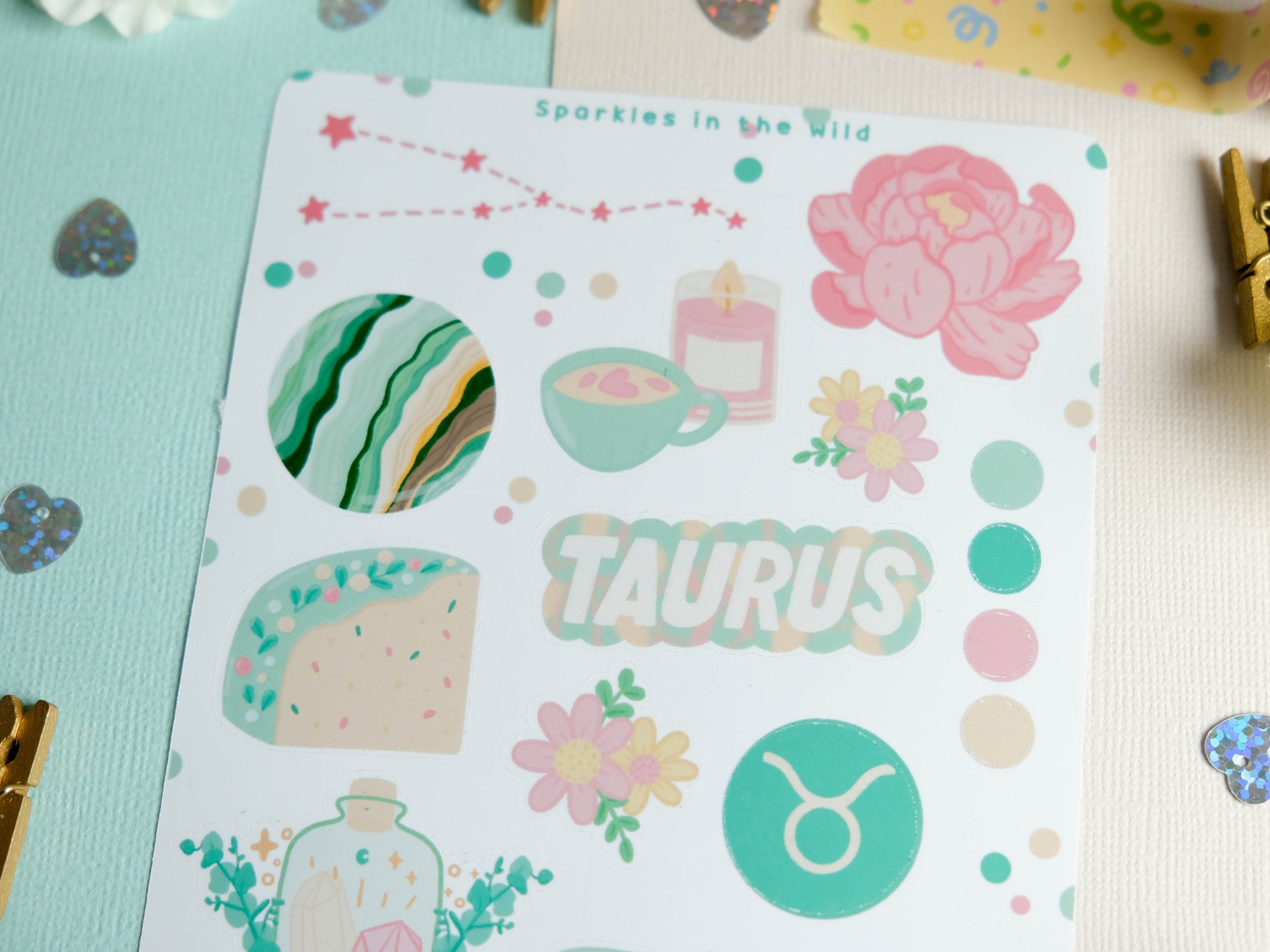 Sticker sheet Taurus astrology enthusiasts - Add a personal touch to your favorite items with this unique collection of Taurus stickers