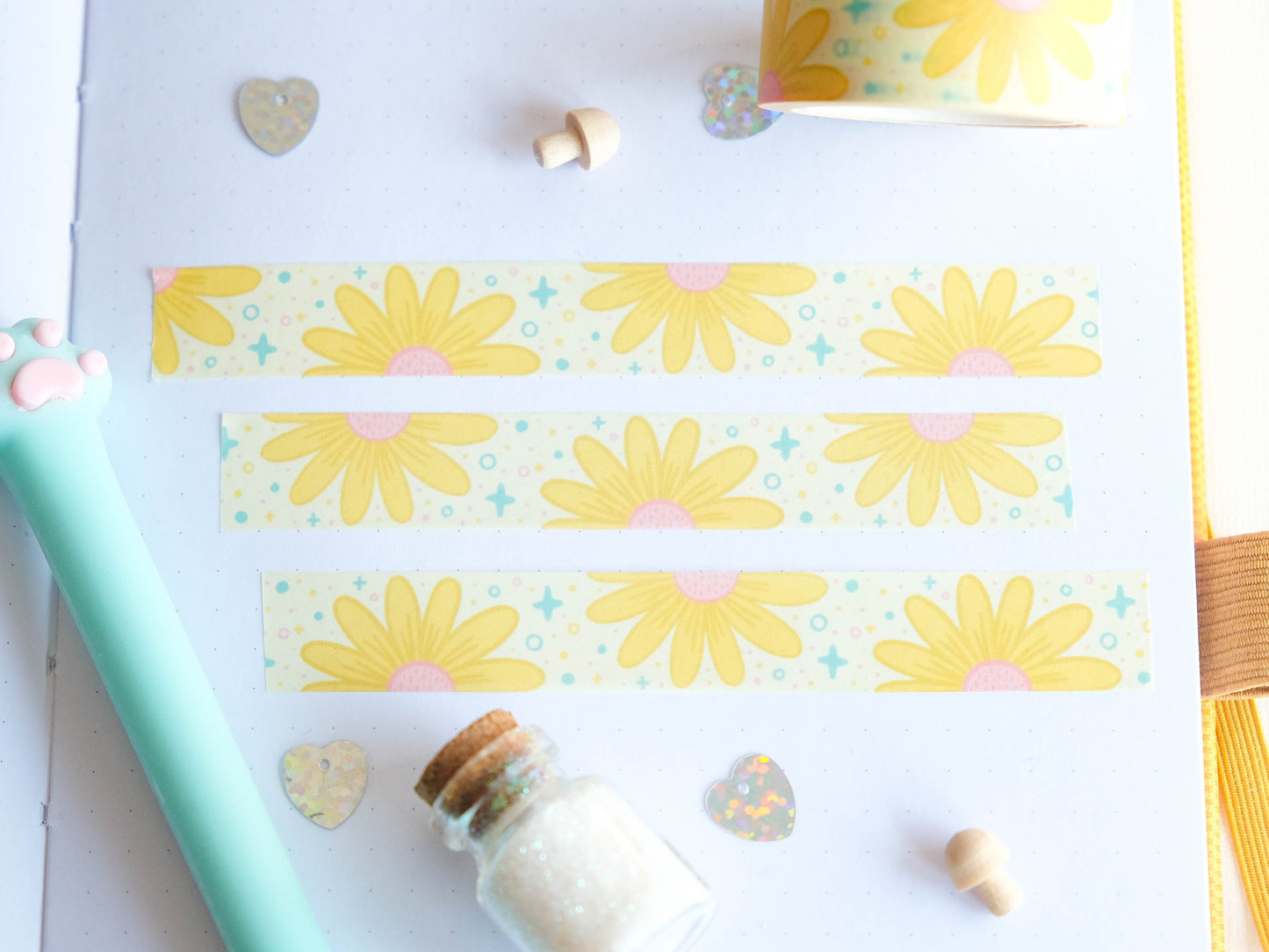 Washi tape kawaii flowers and daisies perfect for Spring 15mm x 10m - Masking tape flowers perfect to decorate bullet journal