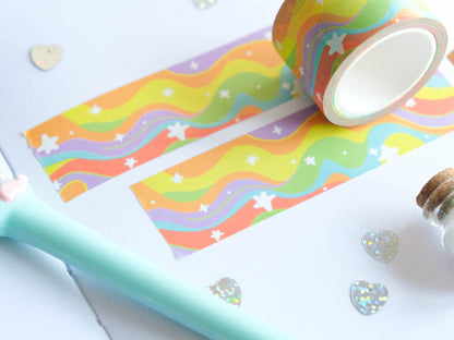 Washi tape kawaii rainbow perfect for Spring 30mm x 10m - Masking tape rainbow waves perfect to decorate bullet journal