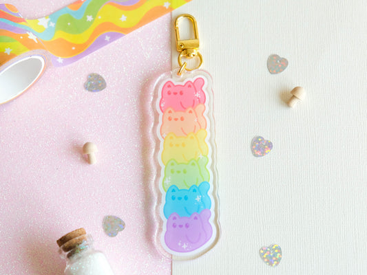 Keychain multicolored rainbow acrylic cat double-sided, perfect for adding a touch of kawaii to your keys, bags, and bullet journal