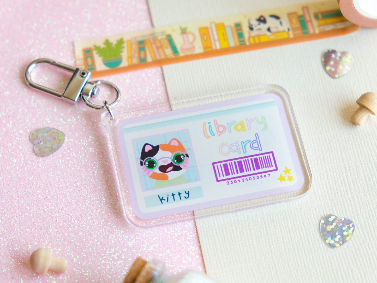 Keychain multicolored double-sided library card for book lovers and bookworm perfect for adding a touch of kawaii to your keys, bags