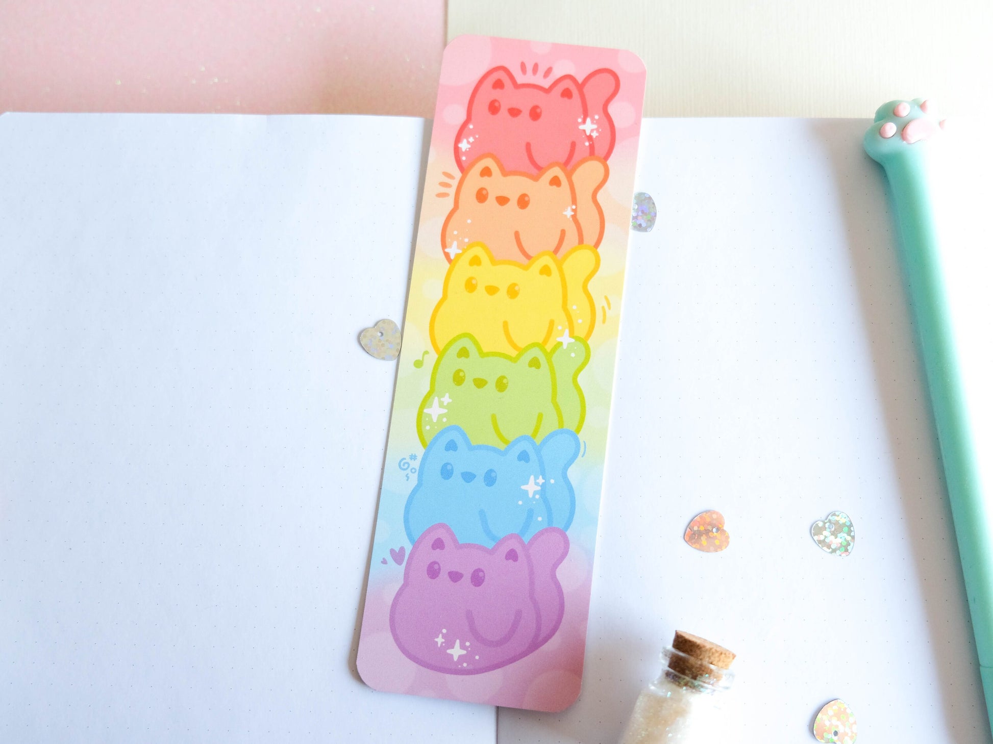 Rainbow cute cat bookmark for book lovers.