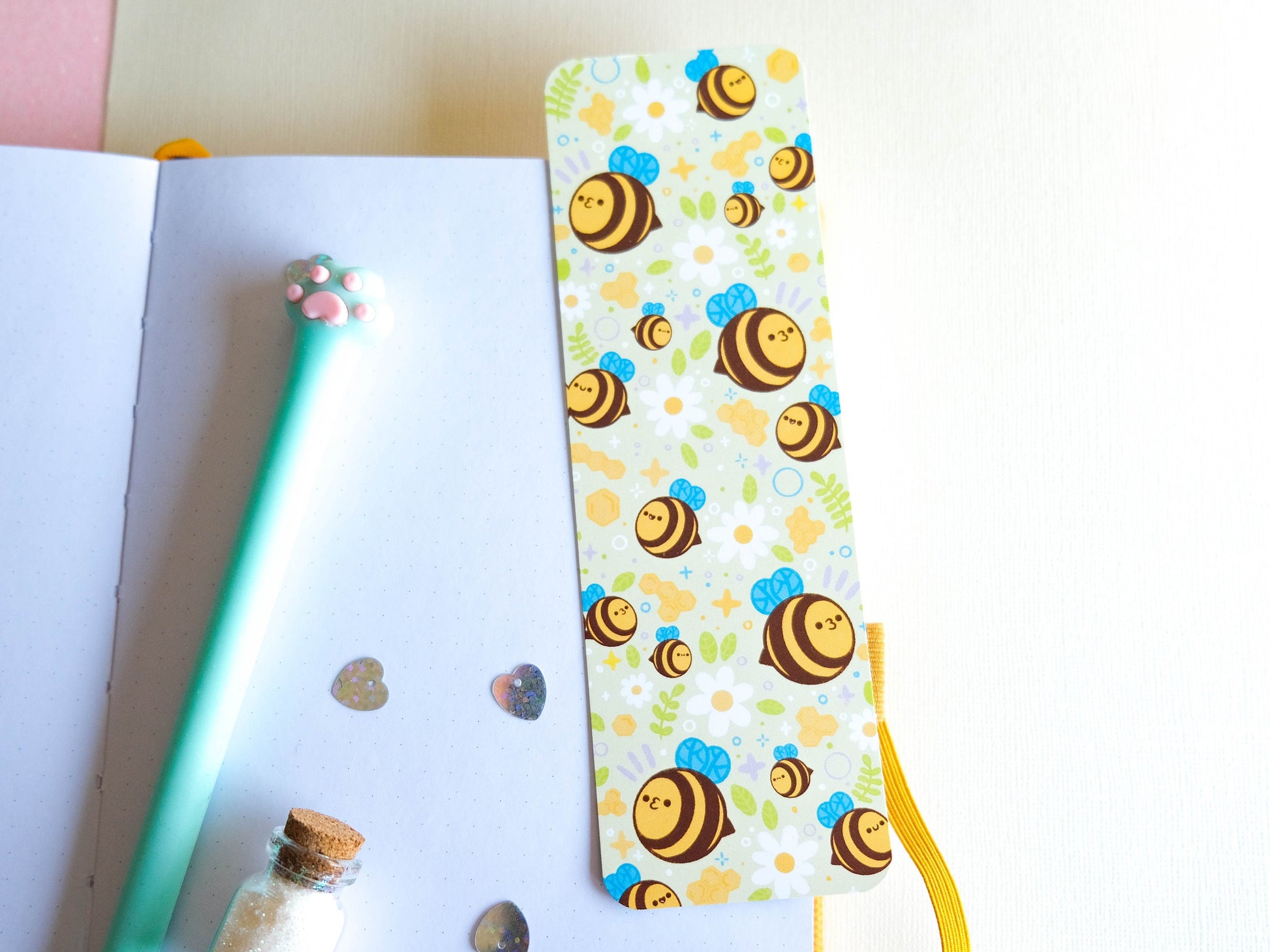 Bookmark colorful with bees and bumblebees perfect for a gift for book lover and bookworm
