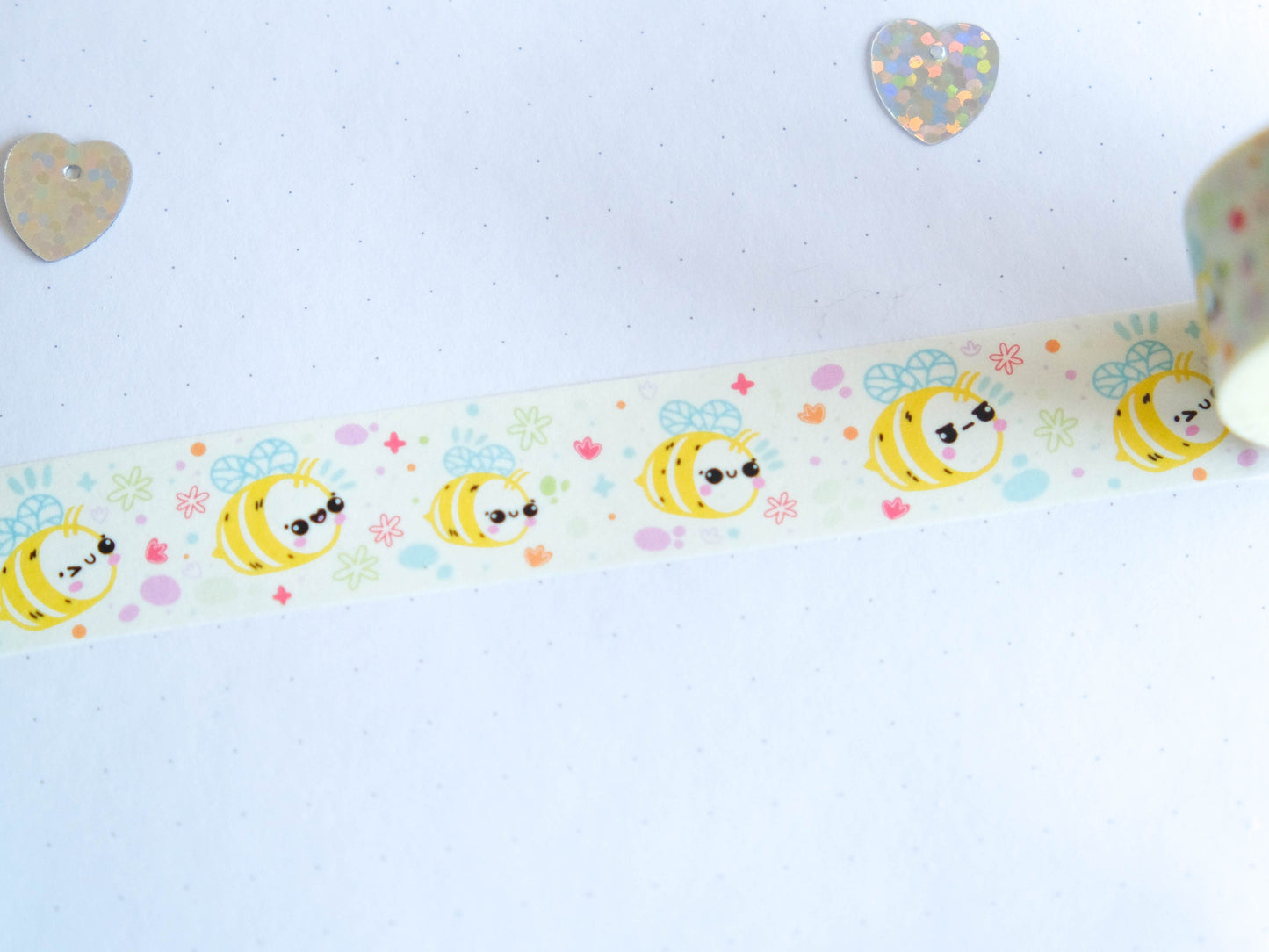 Washi tape kawaii yellow bees perfect for Spring 15mm x 10m - Masking tape bumblebees perfect to decorate bullet journal