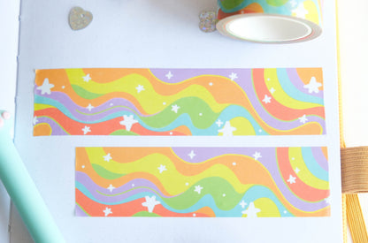 Washi tape kawaii rainbow perfect for Spring 30mm x 10m - Masking tape rainbow waves perfect to decorate bullet journal