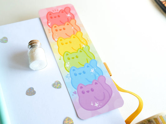 Rainbow cute cat bookmark for book lovers.